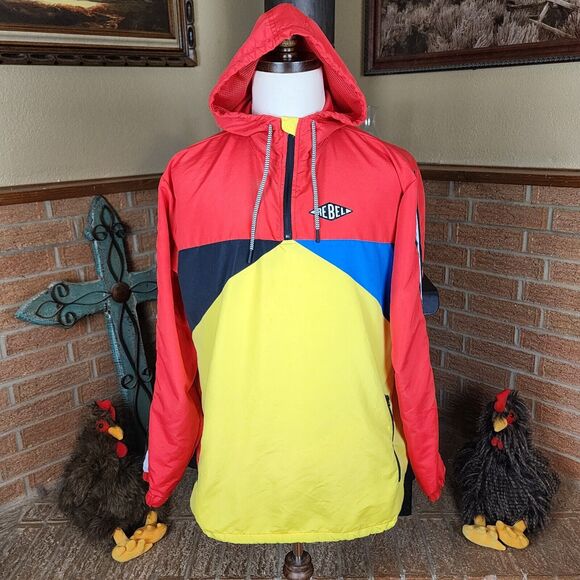 Rebel Star Color Block Pullover Hooded Windbreaker Primary Colors Size L - Picture 2 of 6